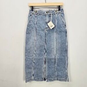 Faherty Cameron Denim Midi Skirt S Med Wash Front Slit Western Country Farm NWT